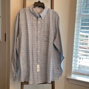 Brooks Brothers Men’s XL 100% Linen Plaid Regent Fit Button Down Shirt NWT
